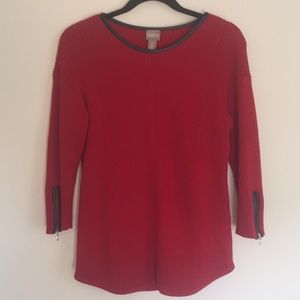Chico’s Red Sweater with faux-leather trim